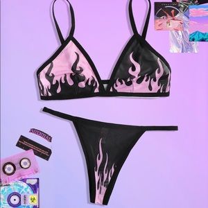 Pink flame mesh lingerie set